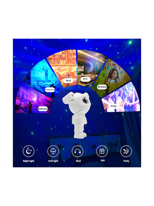 Lumini LED Rotativ Lampă de proiecție pentru copii Astronaut cu Proiecție de Stele Alb 24εκ.