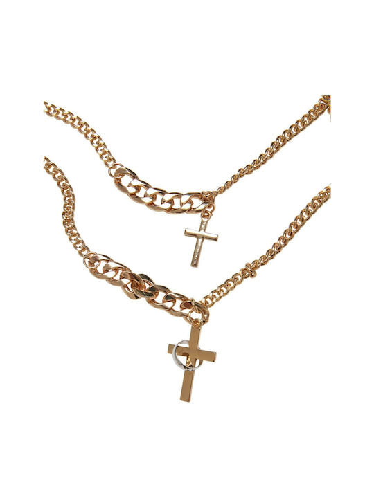 Urban Classics Men's Gold Plated Cross with Chain