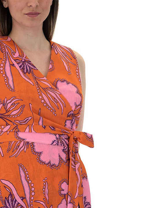 Sommer Midi Hemdkleid Kleid Wickel Orange