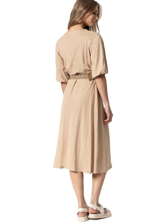 Tiffosi Summer Midi Shirt Dress Dress Beige