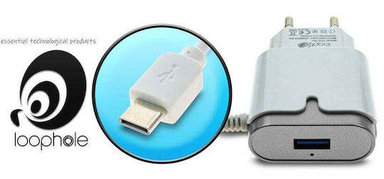 Loophole Φορτιστής με Ενσωματωμένο Καλώδιο με Θύρα USB-A USB-C Ασημί (TFS-761)