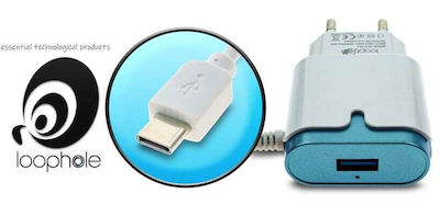 Loophole Charger with Integrated Cable with USB-A Port USB-C Blue (TFS-761)