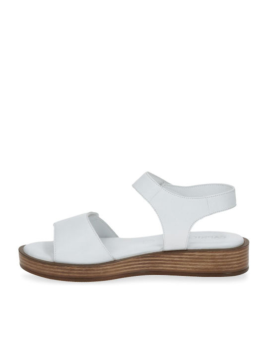 Caprice Leather Women's Flat Sandals Flatforms in White Color