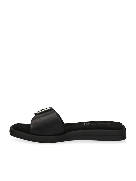 Caprice Leather Women's Flat Sandals in Black Color