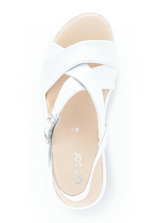 Leather Women's Flat Sandals Anatomic with Strap in White Color