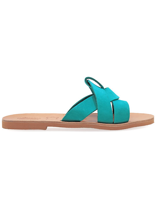 Leather Women's Flat Sandals Turquoise