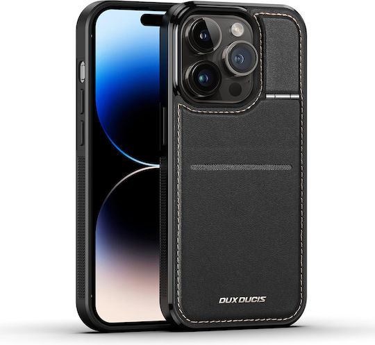 Dux Ducis RFID Blocking Umschlag Rückseite Synthetisches Leder / Silikon mit Kartenhalter Schwarz (iPhone 14 Pro)