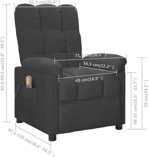 Massage Relax Armchair with Footstool Σκούρο Γκρι 74x99x102cm