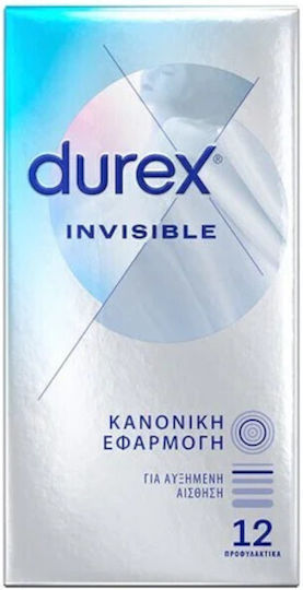 Durex Προφυλακτικά Invisible 12τμχ 56mm Λεπτά για Φυσική Αίσθηση