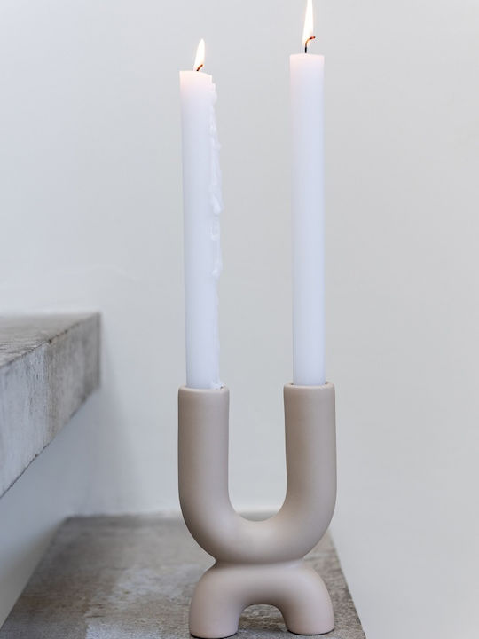 Jolipa Candle Holder Ceramic 2 Seats in White Color 11x3.5x17.5cm 1pcs