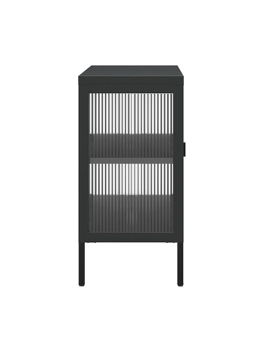 Bufet din Metal & Sticlă Negru 105x35x70cm