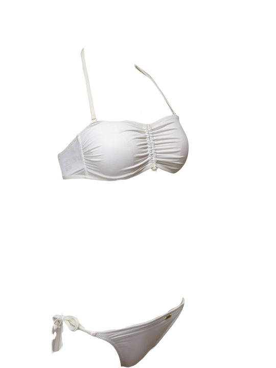 Bikini Set Strapless Top & Slip Bottom with Laces White