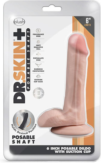Dr. Skin Plus Posable Glass Dildo with Balls and Suction Cup Vanilla 15cm