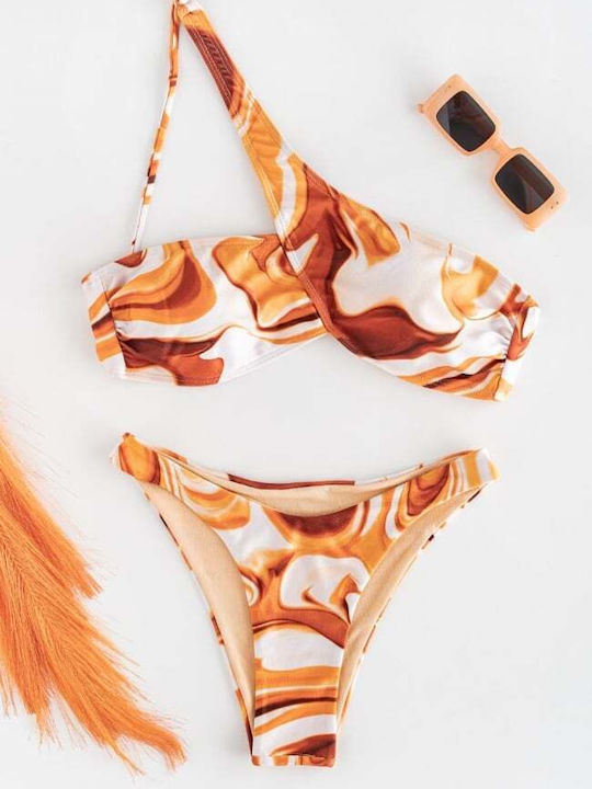 Set Bikini Mit Einer Schulter Mit Abnehmbarer Verstärkung Orange
