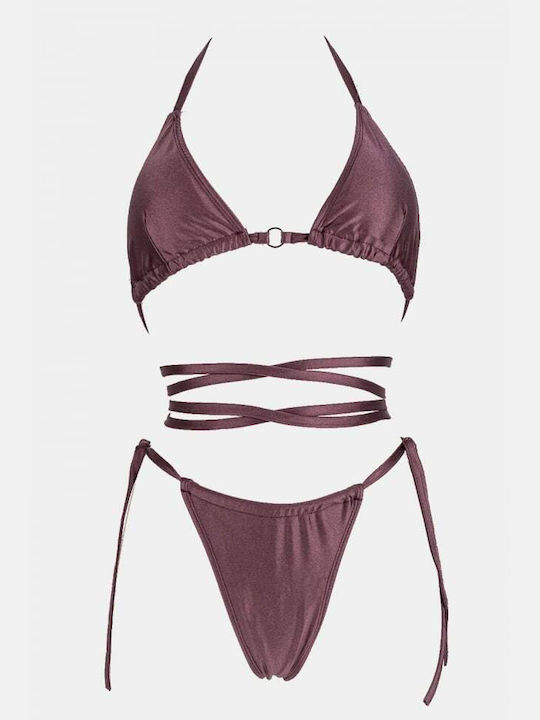 Set Bikini 3 Bucăți Triunghi Maro