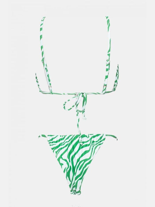 Set Bikini Triunghi Cu Burete Detașabil Animal Print Verde