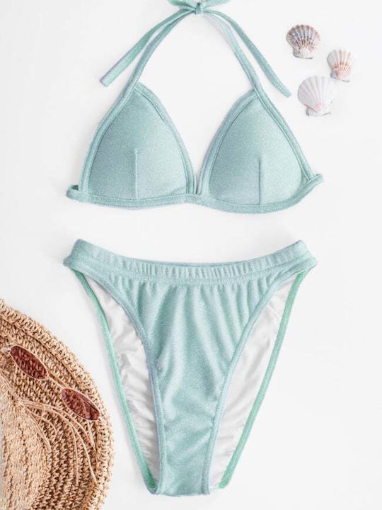 Set Bikini Triangle with Removable Padding High Waist Turquoise