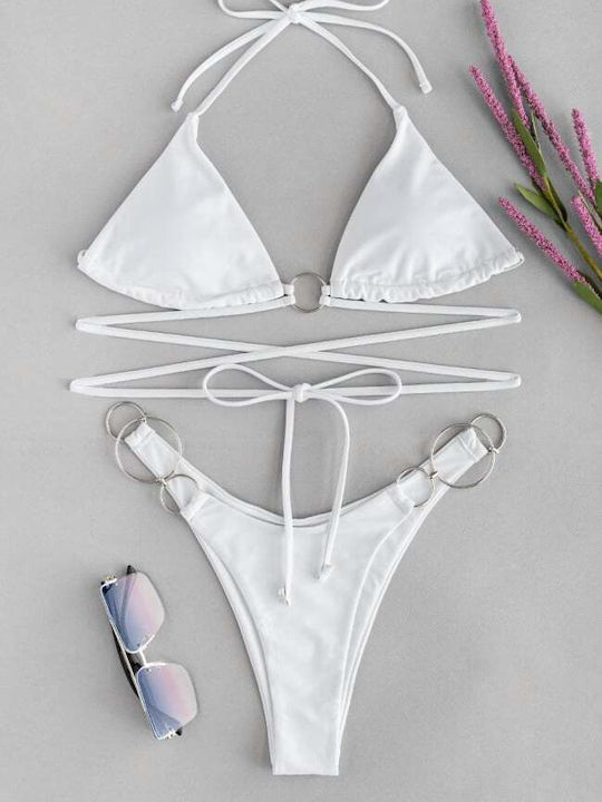Set Bikini Dreieck mit Abnehmbare Verstärkung Weiß