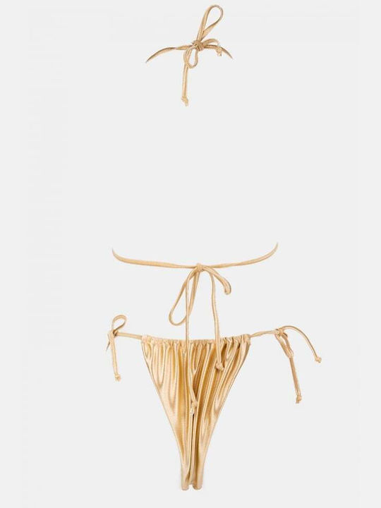 Set Bikini 3 Τεμαχίων Τριγωνάκι με Αφαιρούμενη Ενίσχυση & Brazil Χρυσό