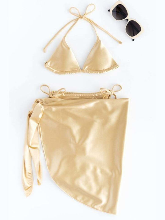 Set Bikini 3 Τεμαχίων Τριγωνάκι με Αφαιρούμενη Ενίσχυση & Brazil Χρυσό