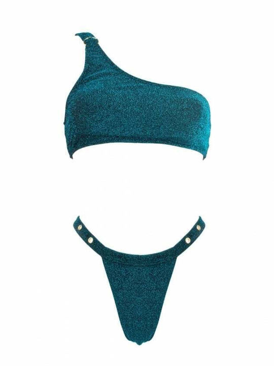 Set Bikini One Shoulder with Removable Padding and Brazil Blue