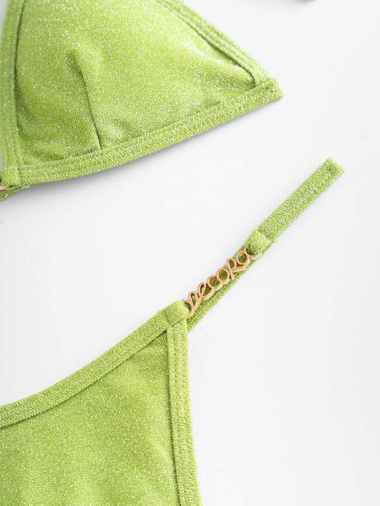 Set Bikini Triunghi Cu Burete Detașabil Și Șir De Caractere Talie Înaltă Verde