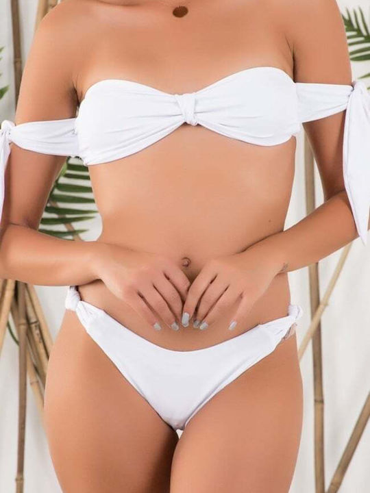 Decoro Bikini Set Strapless Top & Brazil Bottom White