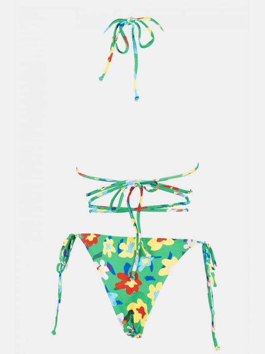 Set Bikini Triunghi Cu Burete Detașabil & Brazilia Floral Verde