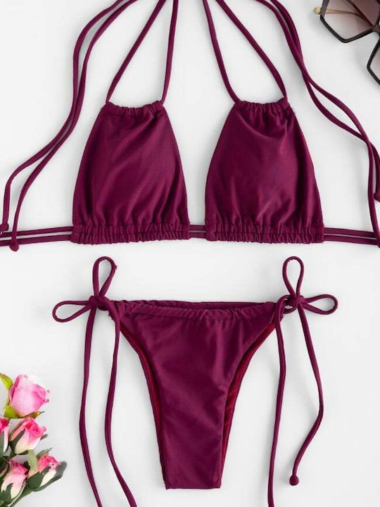 Set Bikini Triunghi Cu Burete Detașabil Burgund