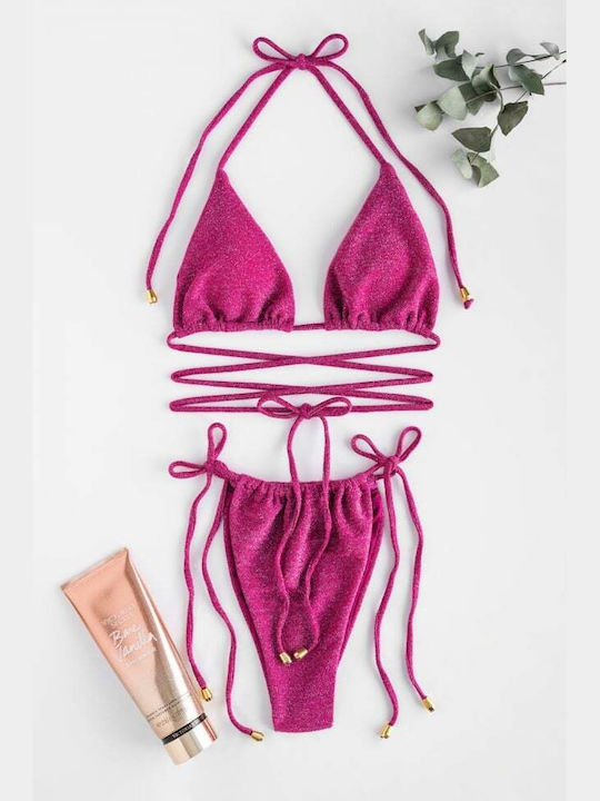 Set Bikini Triunghi & Brazilia Talie Înaltă Fuchsia