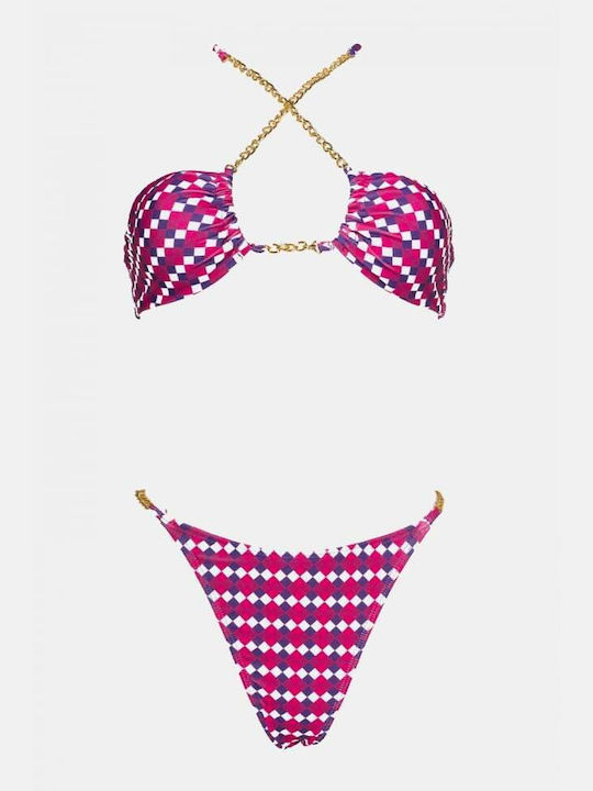 Set Bikini Set De Bikini Triunghi Cu Burete Detașabil & Brazilia Talie Înaltă Fuchsia
