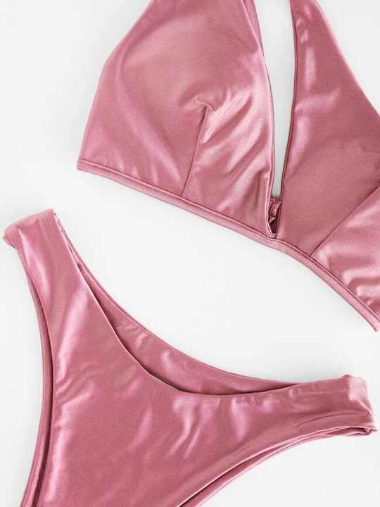 Set Bikini One Shoulder with Removable Padding Pink