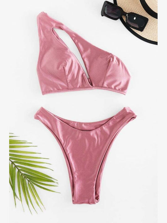 Set Bikini One Shoulder with Removable Padding Pink