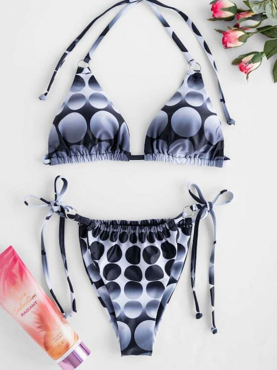 Set Bikini 3 Pieces Triangle with Removable Padding Polka Dot Black