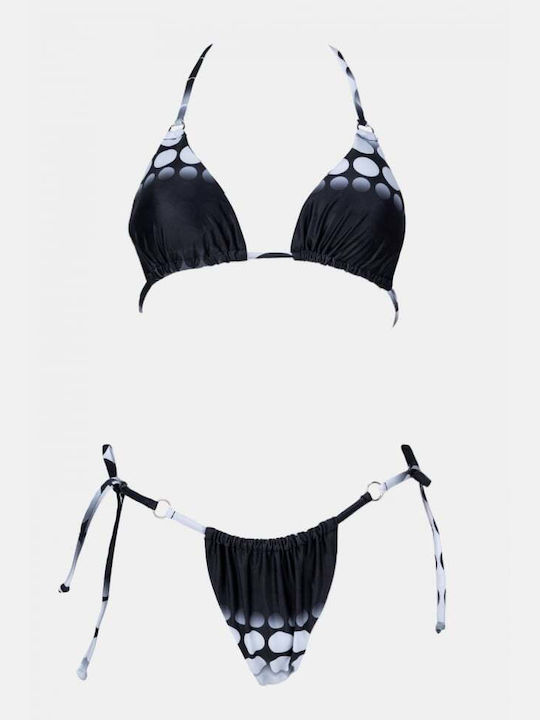 Set Bikini 3 Pieces Triangle with Removable Padding Polka Dot Black