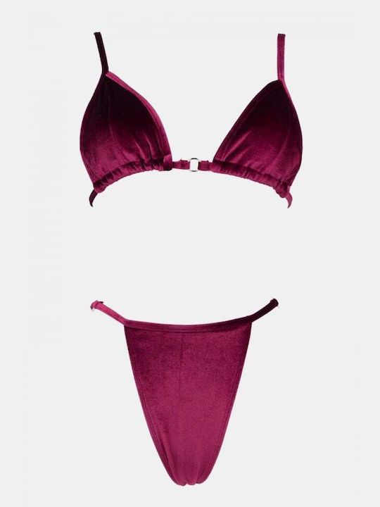 Set Bikini Triangle with Removable Padding High Waist Burgundy