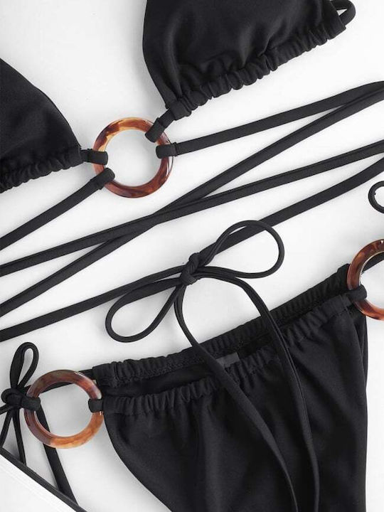 Bikini Set Triangle with Removable Padding and Brazil Bottom Black