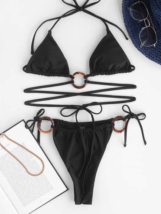 Bikini Set Triangle with Removable Padding and Brazil Bottom Black