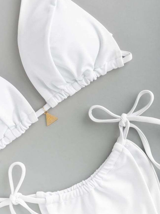 Set Bikini Triunghi & Brazilia Talie Înaltă Alb