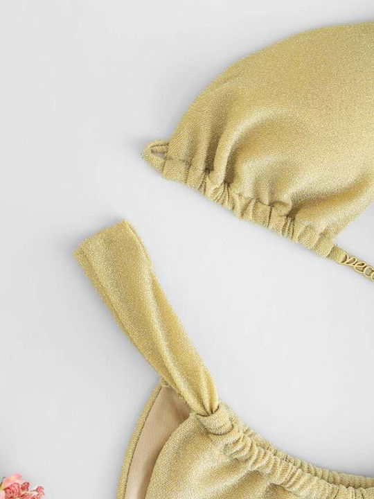 Set Bikini Triangle with Removable Padding and Brazil High Waist Beige