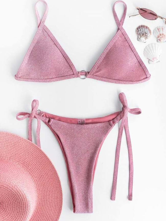 Set Bikini Triangle with Removable Padding and Brazil Bottom Pink