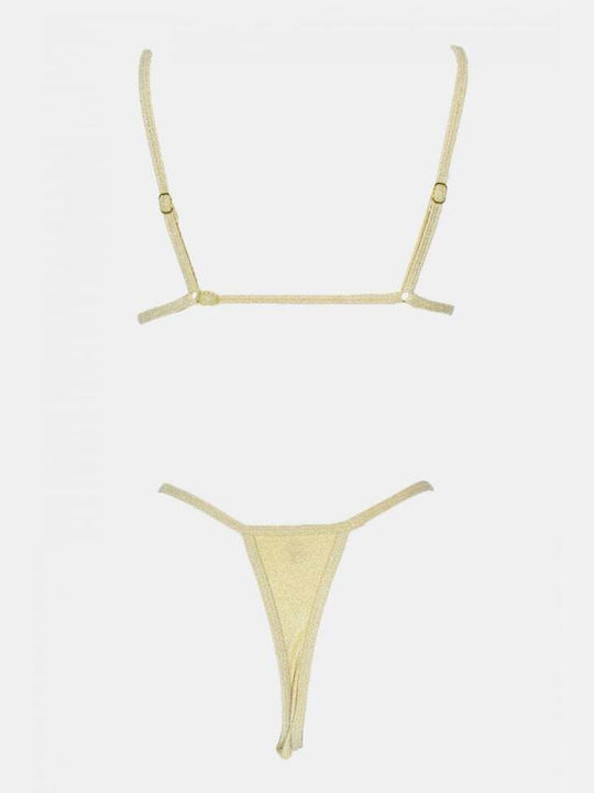 Bikini Set Triangle With Removable Padding & String High Waist Beige
