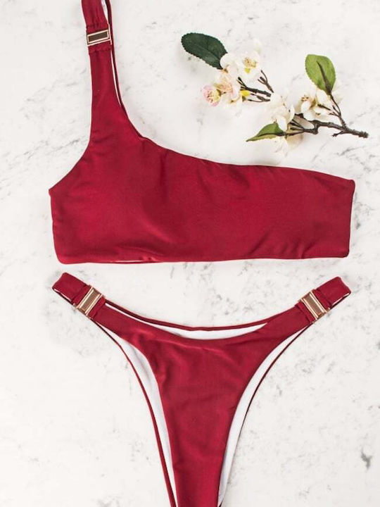 Set Bikini Un Umăr Cu Burete Detașabil & Brazilia Burgundy