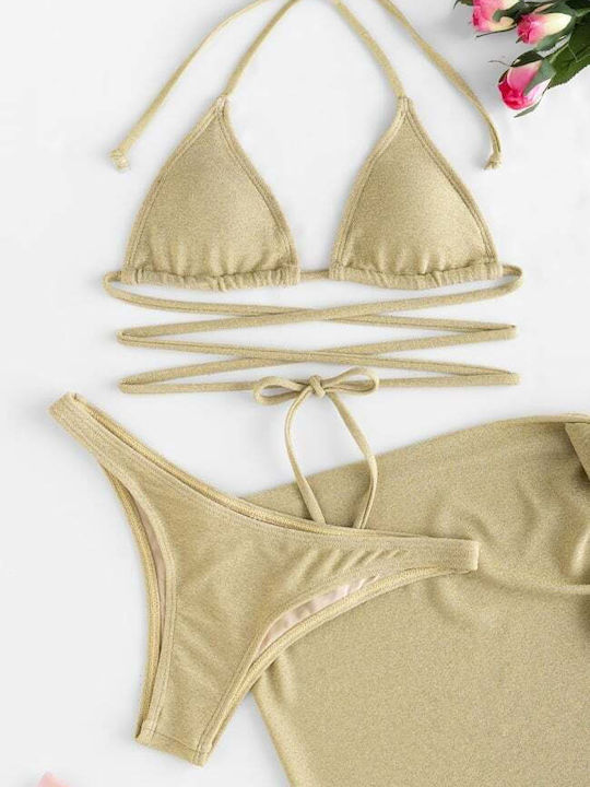 Set Bikini Set De Bikini Triunghi Cu Burete Detașabil Bej