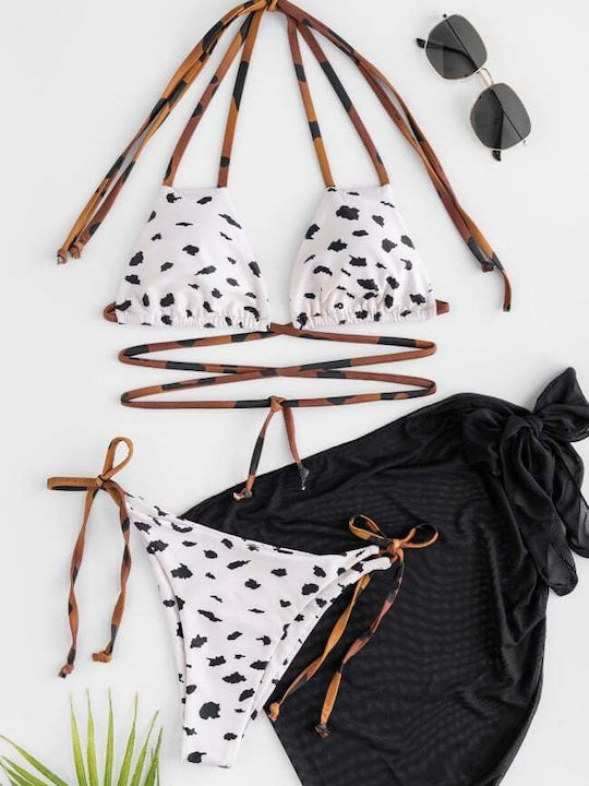 Set Bikini 3 Stücke Dreieck Animal Print Weiß
