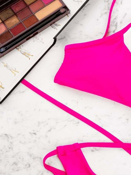 Set Bikini Sport-BH mit Abnehmbarer Verstärkung & Zeichenfolge Hohe Taille Fuchsie