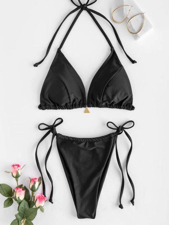 Set Bikini Triunghi și Brazilia Talie Înaltă Negru