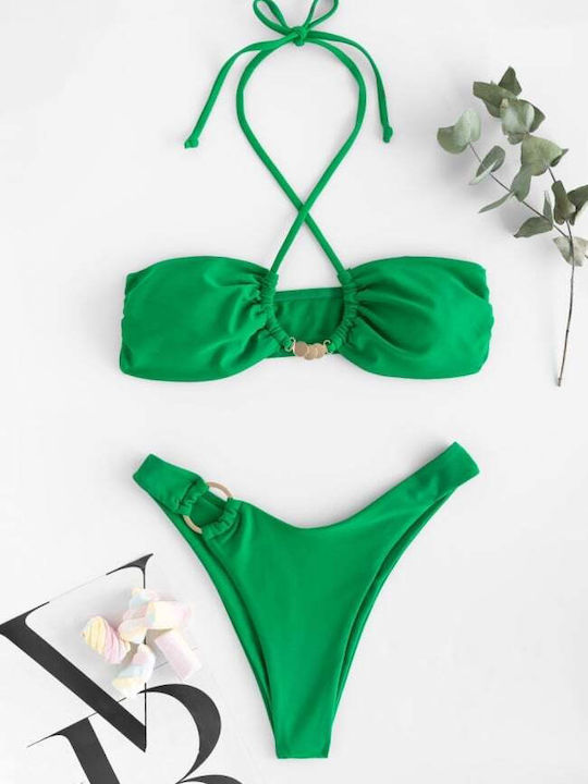 Set Bikini Dreieck & Brasilien Hohe Taille Grün