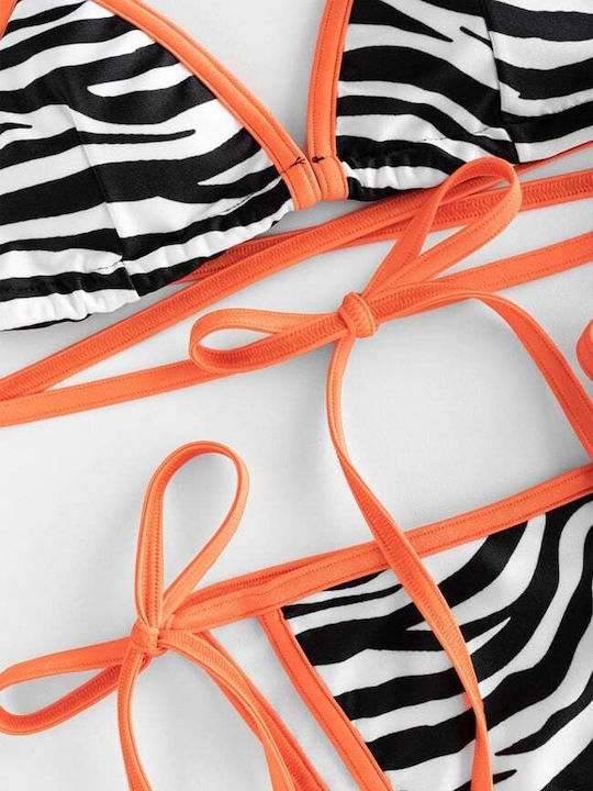 Set Bikini 3 Stücke Dreieck mit Abnehmbarer Verstärkung Animal Print Schwarz