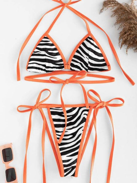 Set Bikini 3 Stücke Dreieck mit Abnehmbarer Verstärkung Animal Print Schwarz